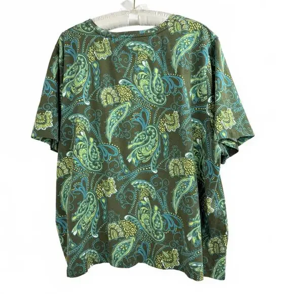 Liz & Me Essentials Women’s Plus T-Shirt Bright Greens Paisley Size 2X - Picture 2 of 4